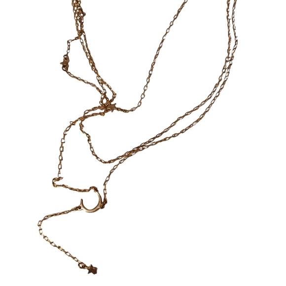 SugarFIX Gold Toned Delicate Feminine Moon Necklace Stars Tiered - Picture 2 of 4